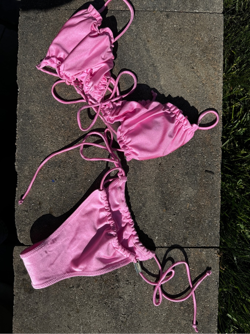 Nw White Fox Hot Pink Scrunch Triangle Bikini Top bottom set xs swimsuit